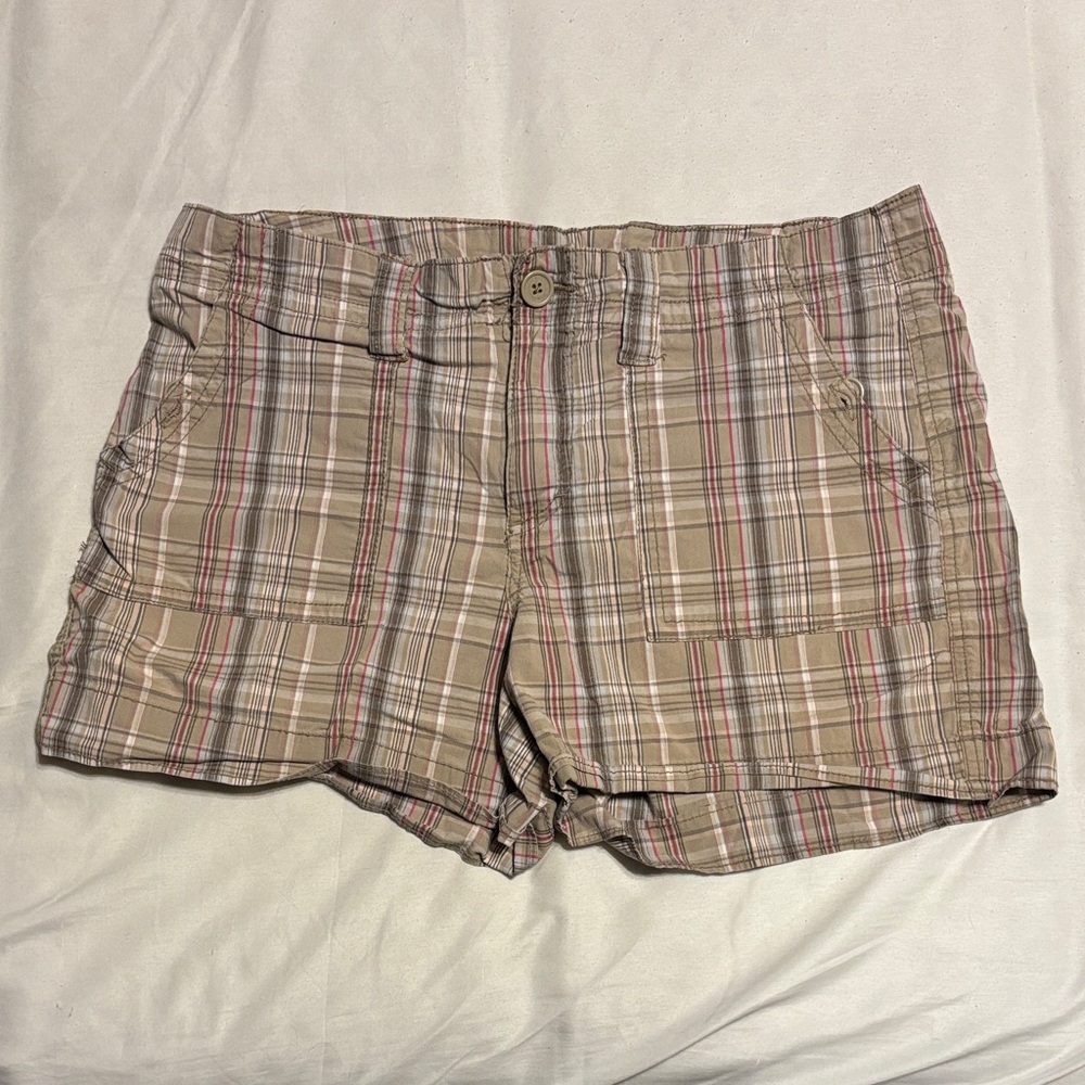 Faded Glory Women's Plaid Cargo Shorts - Tan and Pink